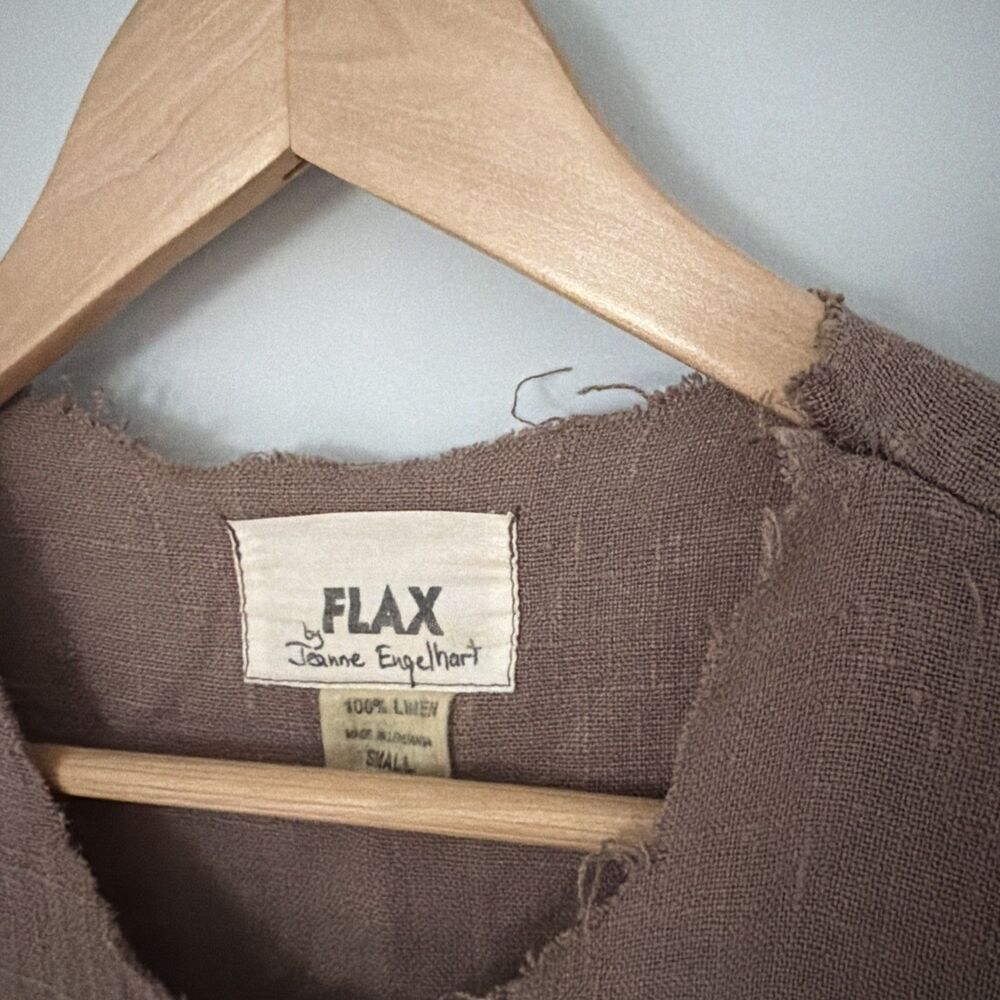 Vintage Flax By Jeanne Engelhart Cropped Raw Edge Best Button 100% Linen Size S - Picture 3 of 10